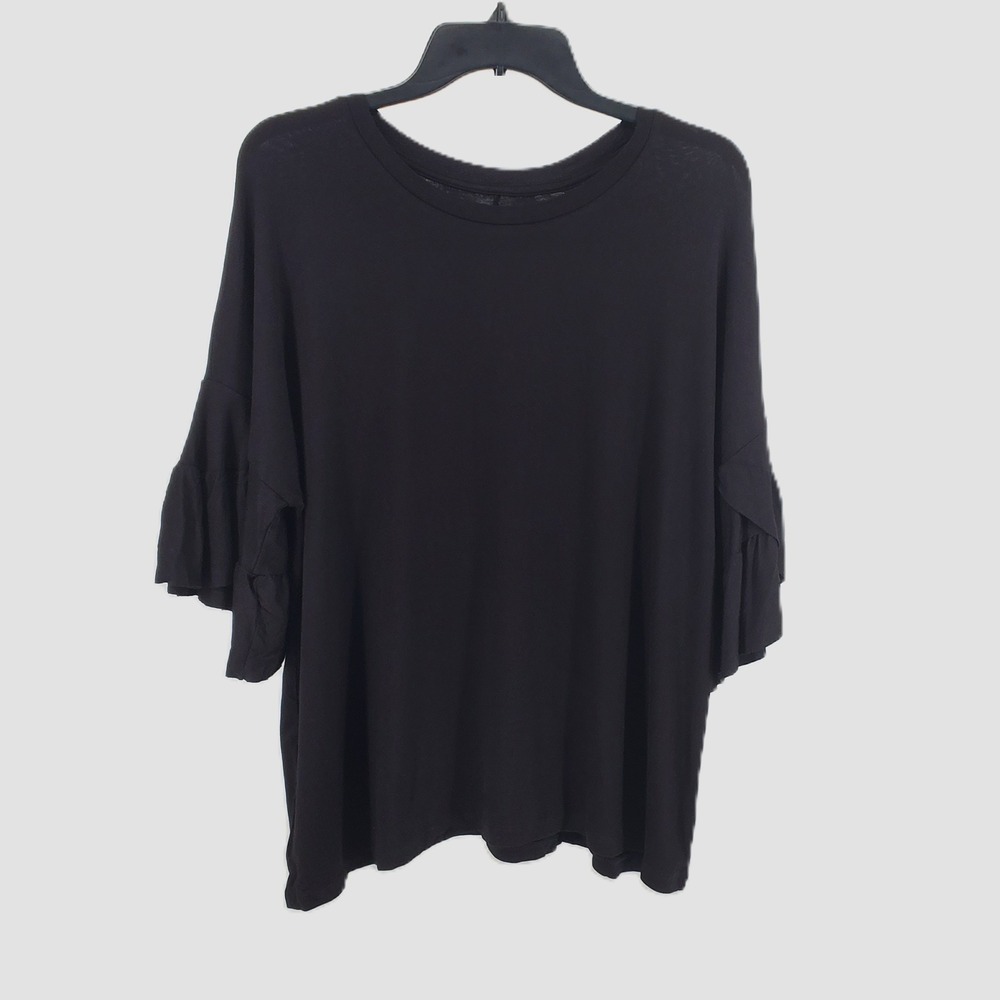 Lane Bryant Womens Plus Size 14/16 Black Ruffle Bell Sleeve Tee Shirt Top New